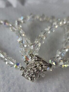50s Vintage 3 Strand Bracelet Rhinestone Clasp & Aurora Borealis Crystals